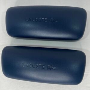 New! Lacoste Hard Case For Eyeglasses Blue Leather Clam Shell Case Bundle of 2